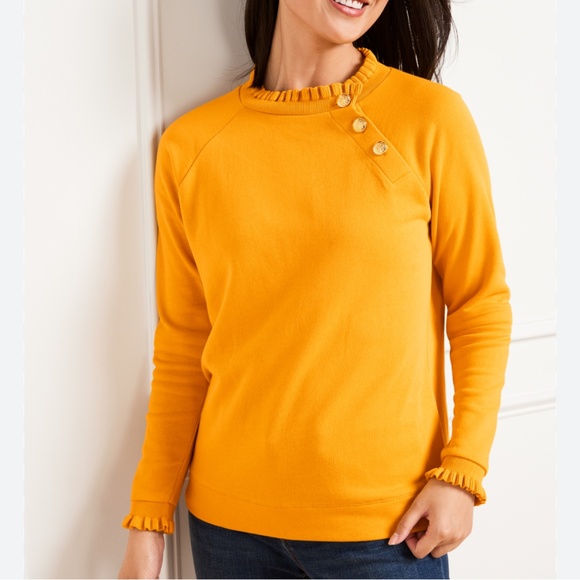Talbots Plus Ruffle Trim Raglan Cotton Sweatshirt Yellow 2X Fall Feminine Cozy - Picture 1 of 12